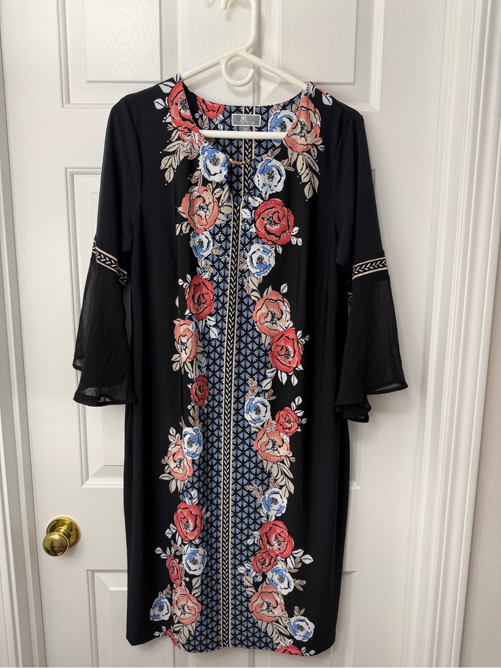 JM Collection Black Floral Shift Dress with Red and Blue Roses